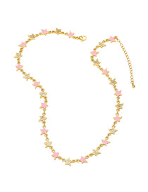 Fashion Pink Bronze Diamond Drop Oil Star Necklace