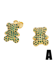 Fashion Bear Brass Diamond Bear Stud Earrings