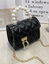 Fashion Black Pvc Diamond Flap Pearl Hand Messenger Bag