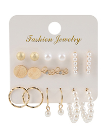 Fashion Gold Alloy Geometric Diamond Alphabet Pearl Earrings Set