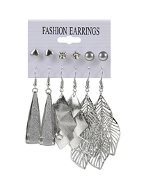 Fashion Silver Alloy Diamond Heart Leaf Diamond Earrings Set