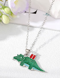 Fashion Dark Green Gift Dinosaur Silver Necklace 8 Alloy Cartoon Christmas Glitter Dinosaur Necklace