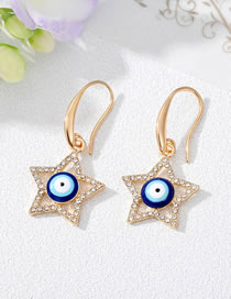 Fashion Blue And White Eye Pentagram Earrings (crystal Hook) Alloy Diamond Star Eye Earrings