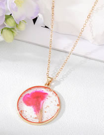 Fashion Rose Red Flowers Dried Flower Gold Foil Round Necklace