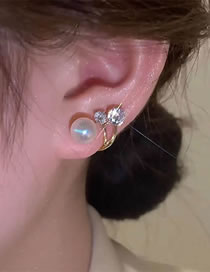 Fashion 4# Alloy Diamond Geometric Mermaid Pearl Stud Earrings