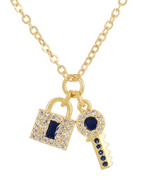 Fashion Gold-5 Bronze Zircon Keylock Pendant Necklace