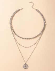 Fashion Silver Alloy Portrait Polygonal Tag Twist Chain Multilayer Necklace