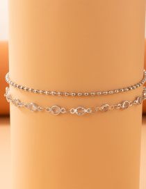 Fashion Silver Alloy Geometric Ball Chain Crystal Double Layer Anklet