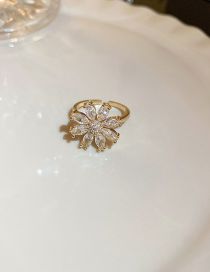 Fashion 9# Golden Flowers (real Gold Electroplating) Metal Diamond Flower Open Ring