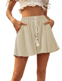 Fashion Cream Color Polyester Lace-up Shorts