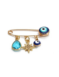 Fashion 8# Solid Copper Diamond Starburst Geometric Oil Eye Pin