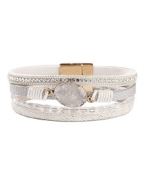 Fashion White Braided Bracelet In Alloy And Diamond Fine Shiny Leather