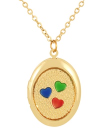 Fashion Color Copper Drip Oil Round Heart Flap Open Pendant Necklace
