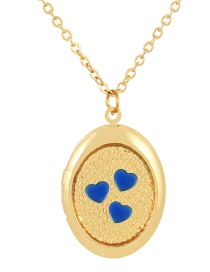 Fashion Navy Blue Copper Drip Oil Round Heart Flap Open Pendant Necklace