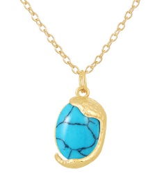 Fashion Blue Copper Geometric Natural Stone Pendant Necklace