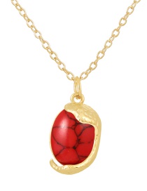 Fashion Red Copper Geometric Natural Stone Pendant Necklace