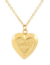 Fashion Gold Brass Heart Letter Flap Open Pendant Necklace