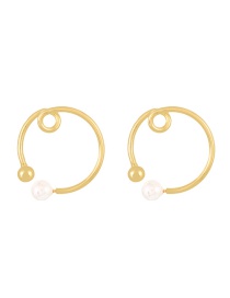 Fashion Gold-2 Copper Pearl Ring Stud Earrings (large)