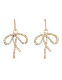 Fashion Gold Brass Zircon Bow Earrings