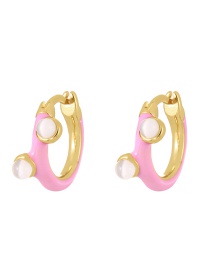 Fashion Pink + White Copper Drop Oil Natural Stone Round Earrings