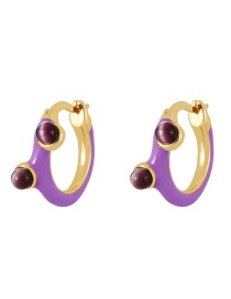 Fashion Purple Copper Drop Oil Natural Stone Round Earrings