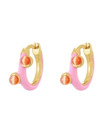 Fashion Pink Copper Drop Oil Natural Stone Round Earrings
