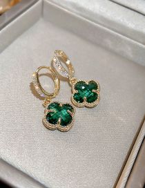 Fashion Green Copper Inlaid Zirconium Flower Earrings