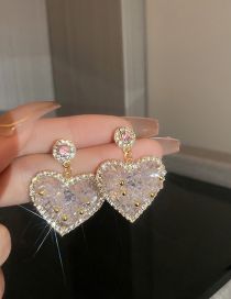 Fashion 2# Pink Geometric Crystal Heart Stud Earrings