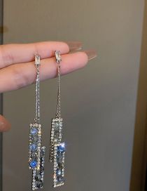 Fashion 3# Blue Geometric Crystal Tassel Earrings