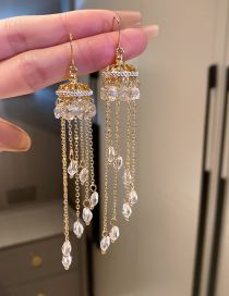 Fashion 6# Ear Hook-gold Geometric Crystal Tassel Earrings