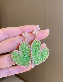 Fashion 11# Green Geometric Crystal Heart Stud Earrings