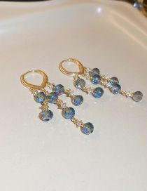 Fashion 22# Ear Buckle - Blue Geometric Crystal Tassel Earrings