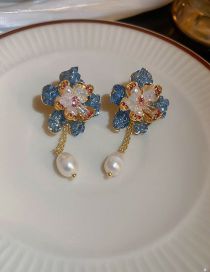 Fashion 30# Blue Geometric Crystal Flower Stud Earrings