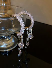 Fashion 33# Pink Geometric Crystal Tassel C-hoop Earrings
