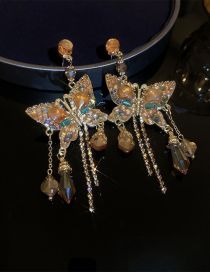Fashion 35#gold Geometric Crystal Tassel Butterfly Drop Earrings