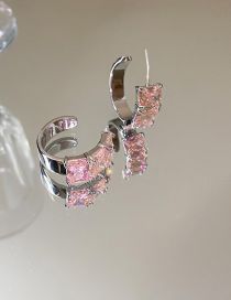 Fashion 37# Pink Geometric Crystal C-shaped Earrings