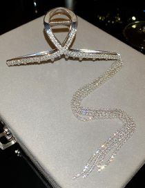 Fashion Silver Brass Diamond Tassel Cross Grab Clip