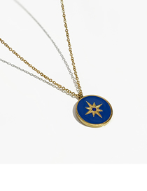 Fashion Blue Titanium Steel Drip Oil Eight-pointed Star Round Necklace