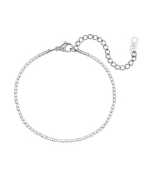 Fashion 2mm Zircon Chain Bracelet-silver 16cm+5cm Titanium Steel Zirconium Geometric Bracelet