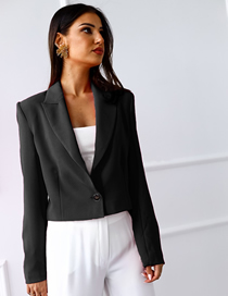 Fashion Black Polyester One-button Lapel Cropped Blazer