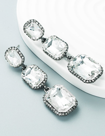 Fashion White Alloy Set Square Diamond Earrings