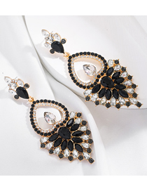Fashion Black Alloy Diamond Geometric Heart Earrings