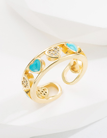 Fashion Sky Blue Brass Gold Plated Zirconium Drip Oil Love Ring