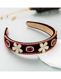 Fashion Red Flannel Headband With Diamonds And Pearls