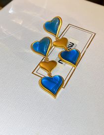 Fashion 9# Blue Pure Copper Geometric Heart Stud Earrings