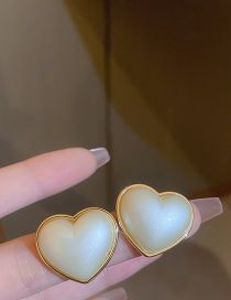 Fashion White Love Heart (real Gold Plating) Pure Copper Geometric Heart Stud Earrings