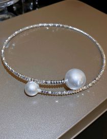 Fashion Collar - Silver Metallic Geometric Crushed Silver Beaded Pearl Collar