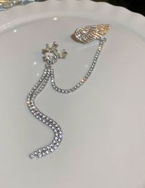 Fashion Silver (left Ear Single) Alloy Diamond Wing One Piece Tassel Stud Earrings