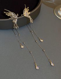 Fashion Silver Pleated Butterfly And Diamond Drop Tassels Ear Clips