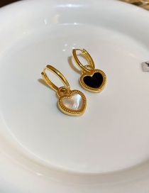 Fashion 28# Ear Buckle - One Black And One White (real Gold Electroplating) Metal Geometric Heart Earrings